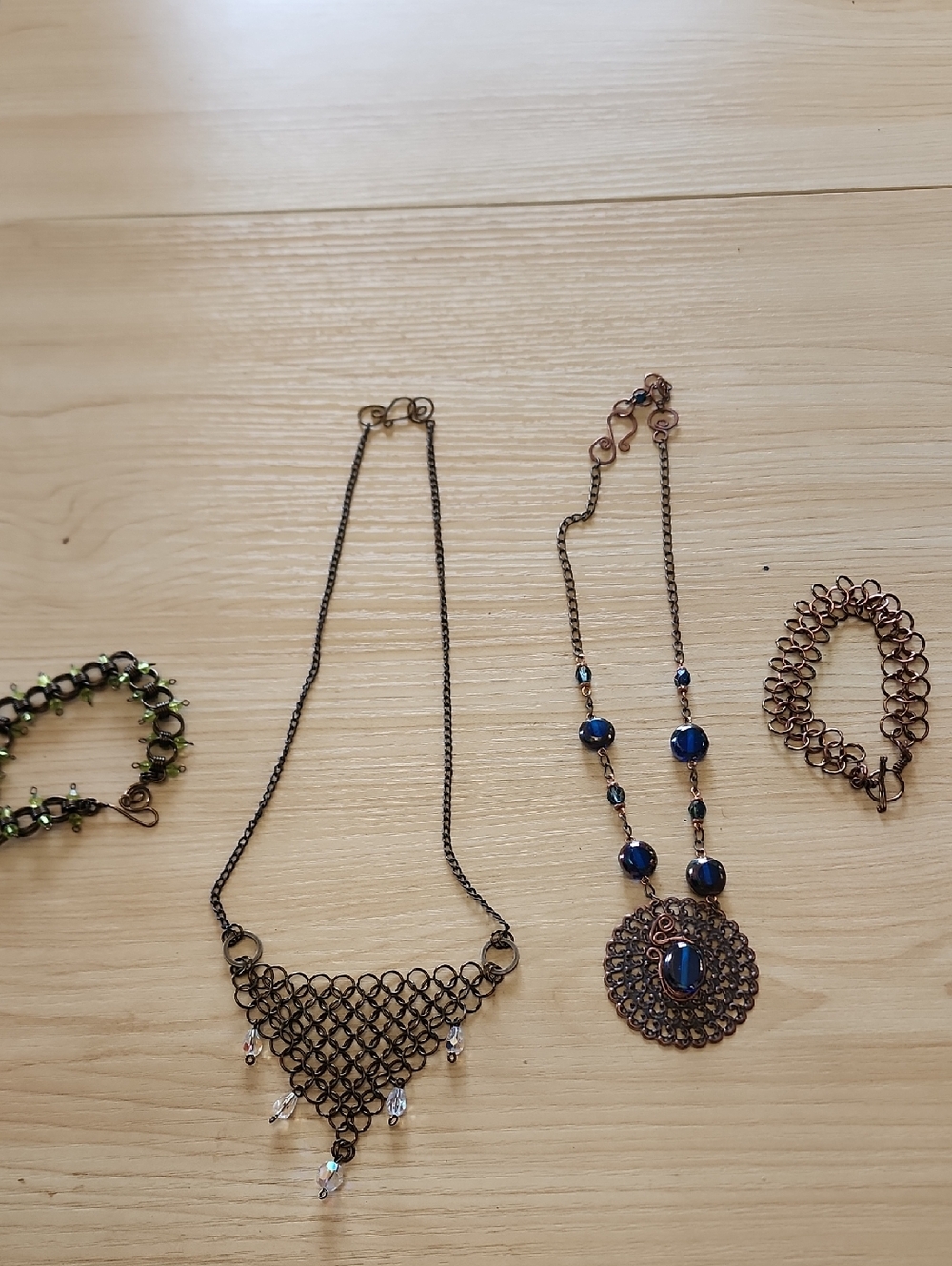 Unbranded Antique Copper Blue Bead Pendant Necklace And Bracelet